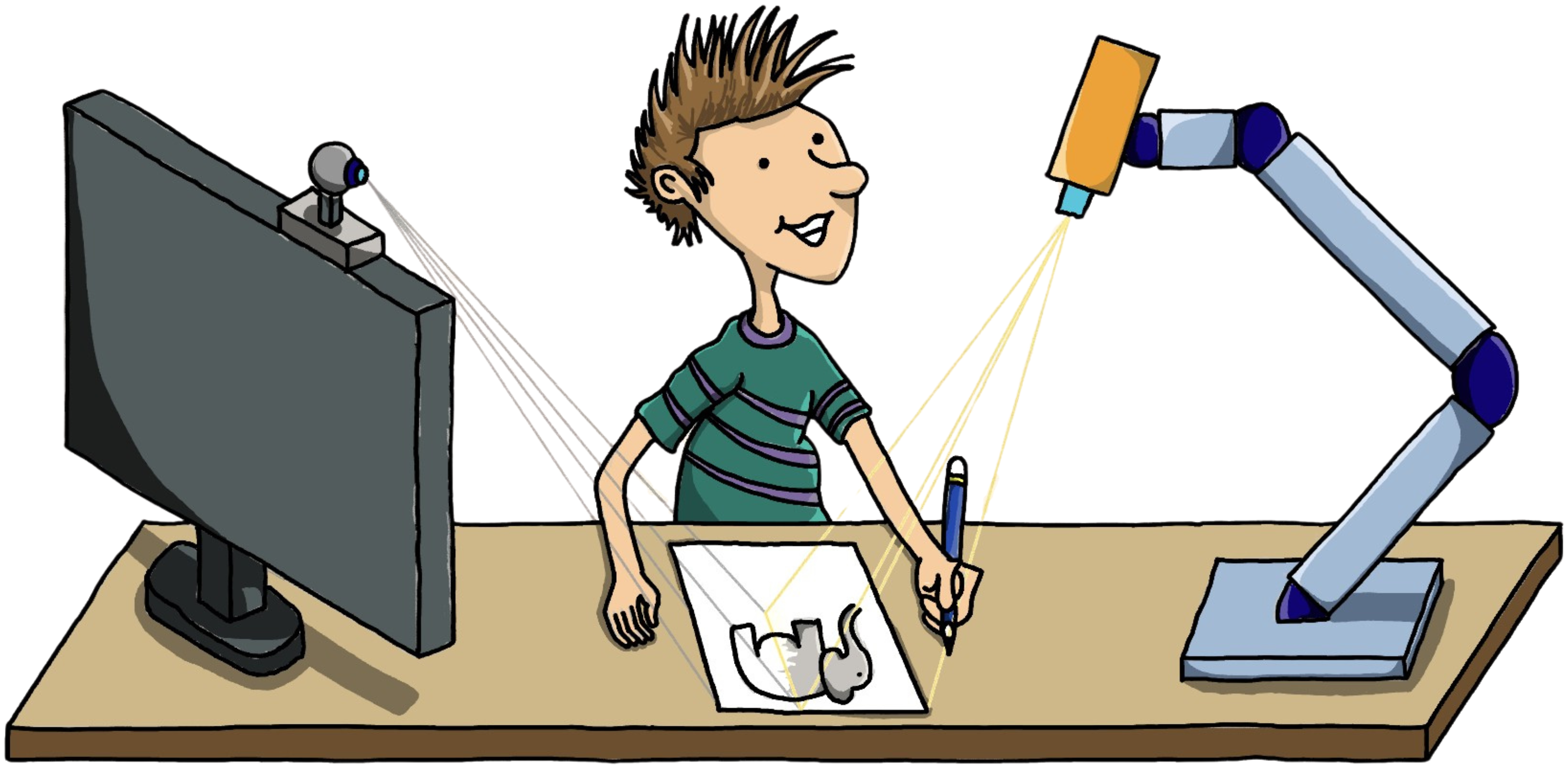 AIfred artistic overview: a robotic projector assists a person working at a desk